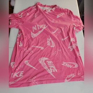 Nike Pink Logo Tee Shirt Large 100% Cotton